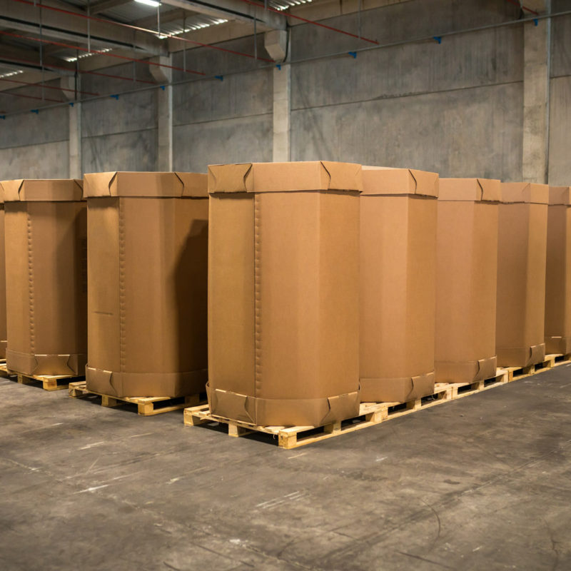 Velké lepenkové krabice překrývající celou paletu se využívají zejména pro polotovary určené do další do výroby.